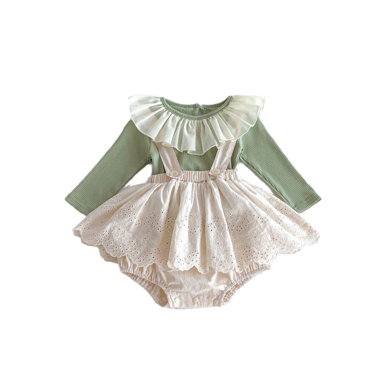 Spring Baby Kids Girls Solid Color Overalls Onesies Dress And Long Sleeves Top Clothing Set