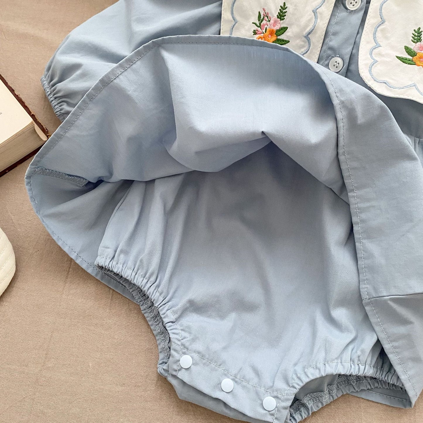 Sky Blossom Embroidered Romper